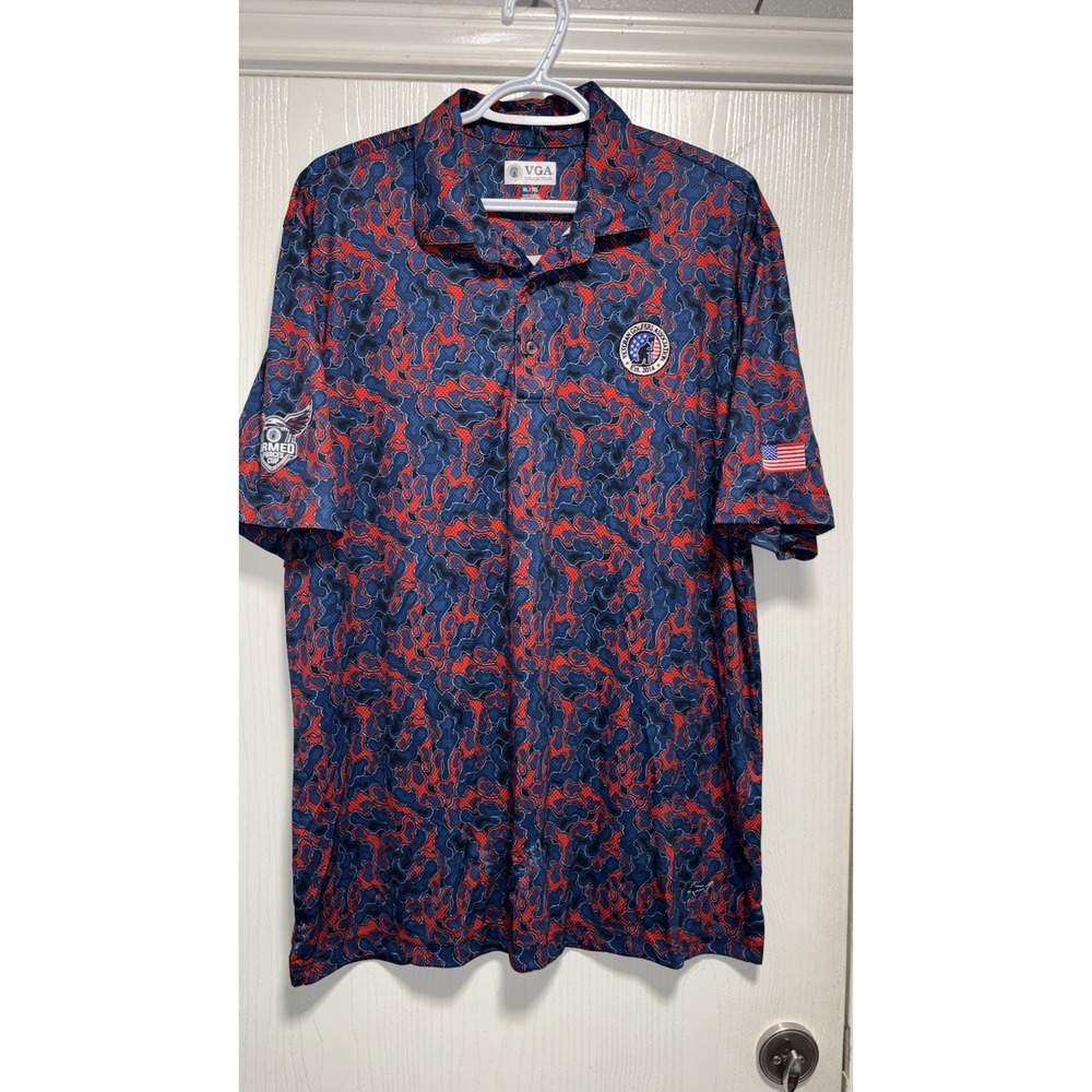 Greg Norman VGA Collection Mens Polo Red Blue Camo Armed Forces Cup XLarge